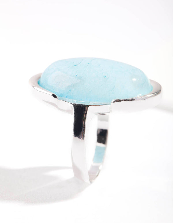 Silver Blue Synthetic Opal Stone Ring