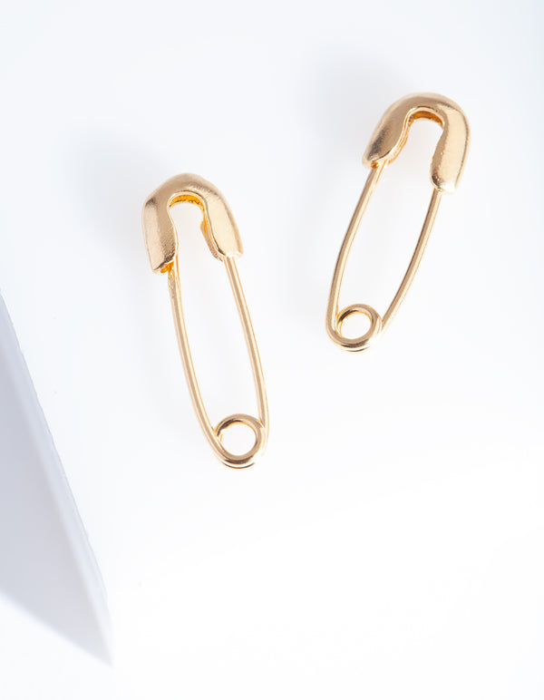 Gold Plated Sterling Silver Safety Pin Earrings