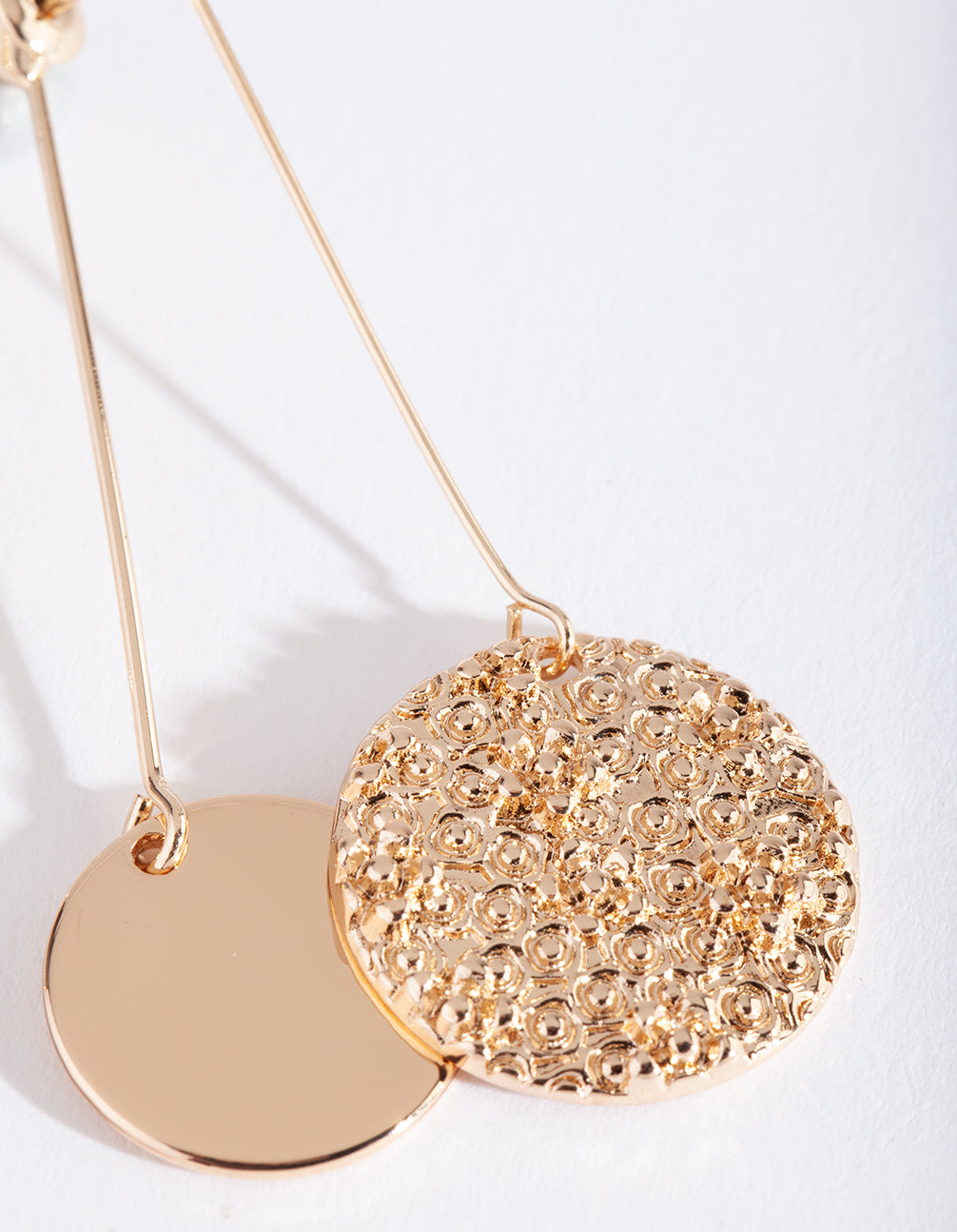 Gold Textured & Smooth Disc Drop Earrings