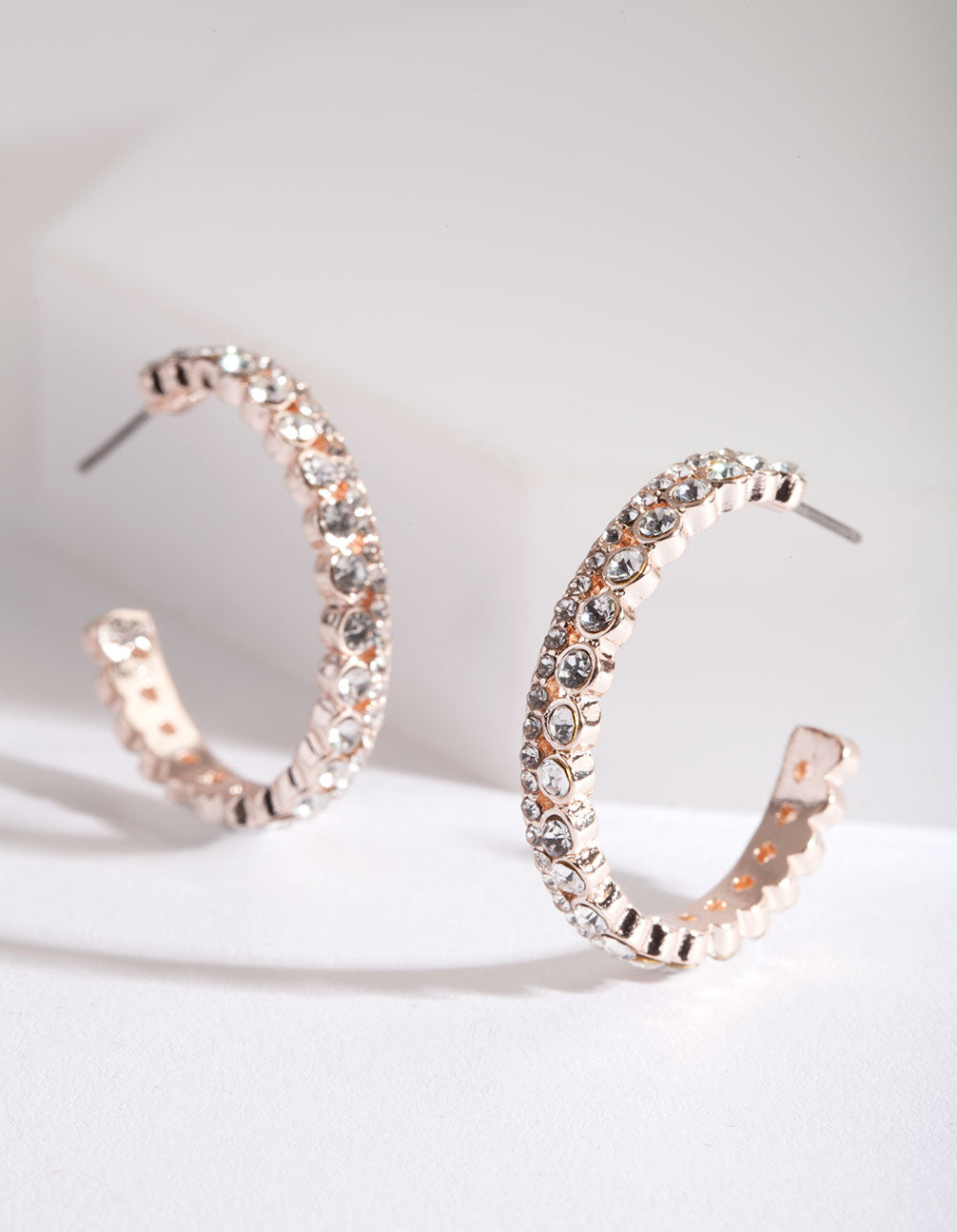 Rose Gold Diamante Open Hoop Earrings