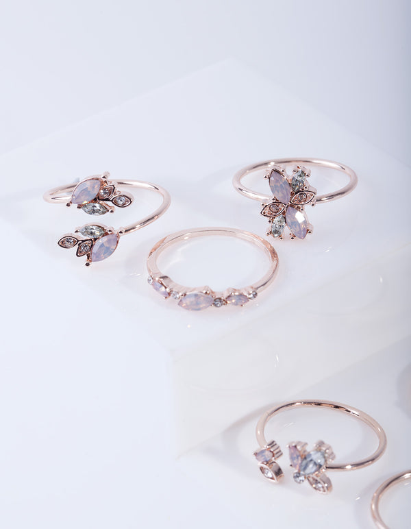 Rose Gold Floral Gem Ring Pack