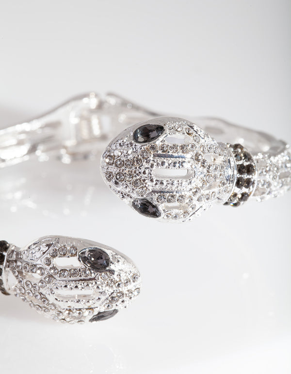 Silver Diamante Snake Cuff Bracelet