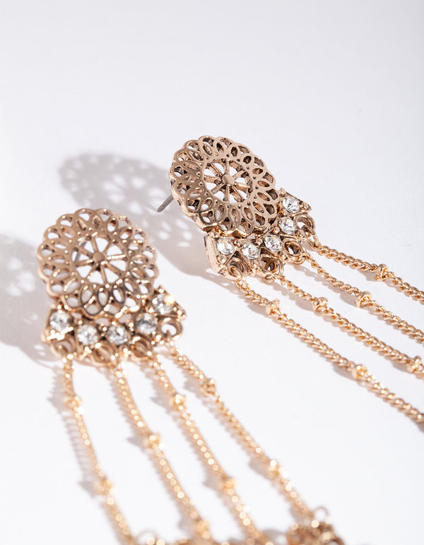 Antique Gold Diamante Drop Earrings