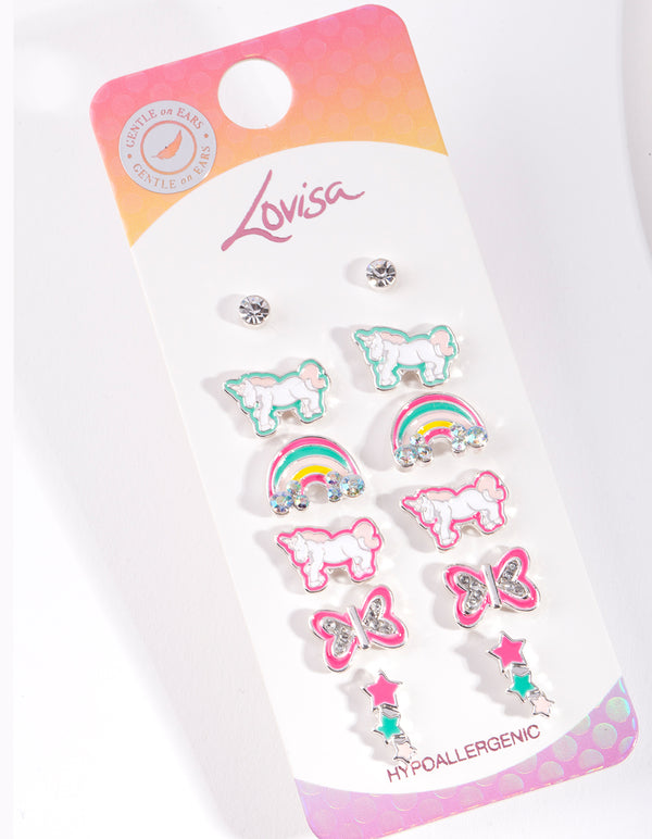 Kids Multi Unicorn Stud Earring 6-Pack