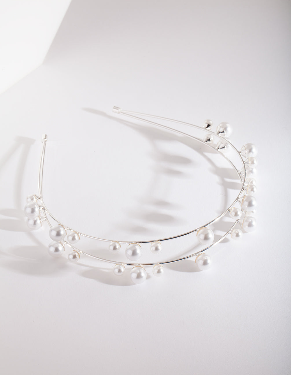 Silver Pearl Double Row Headband