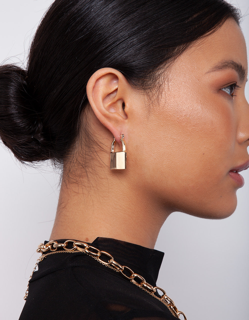 Gold Mini Lock Earrings