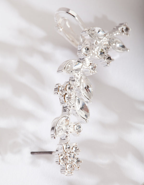 Silver Diamante Leaf Ear Cuff