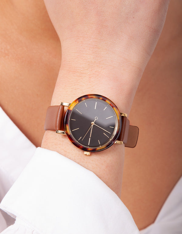 Tan Leather Tortoiseshell Watch