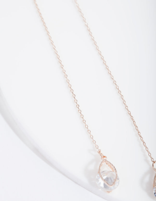 Rose Gold Cubic Zirconia Caged Teardrop Earrings