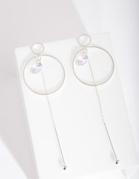 Silver Cubic Zirconia Circle Charm & Chain Earrings - link has visual effect only