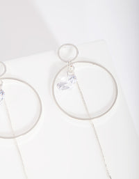 Silver Cubic Zirconia Circle Charm & Chain Earrings - link has visual effect only