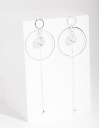 Silver Cubic Zirconia Circle Charm & Chain Earrings - link has visual effect only