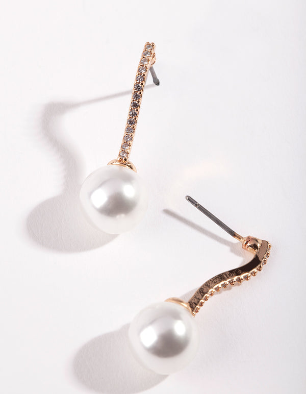 Gold Cubic Zirconia Pearl Drop Earrings