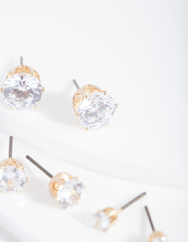 Gold Cubic Zirconia Graduating Stud Earring Pack