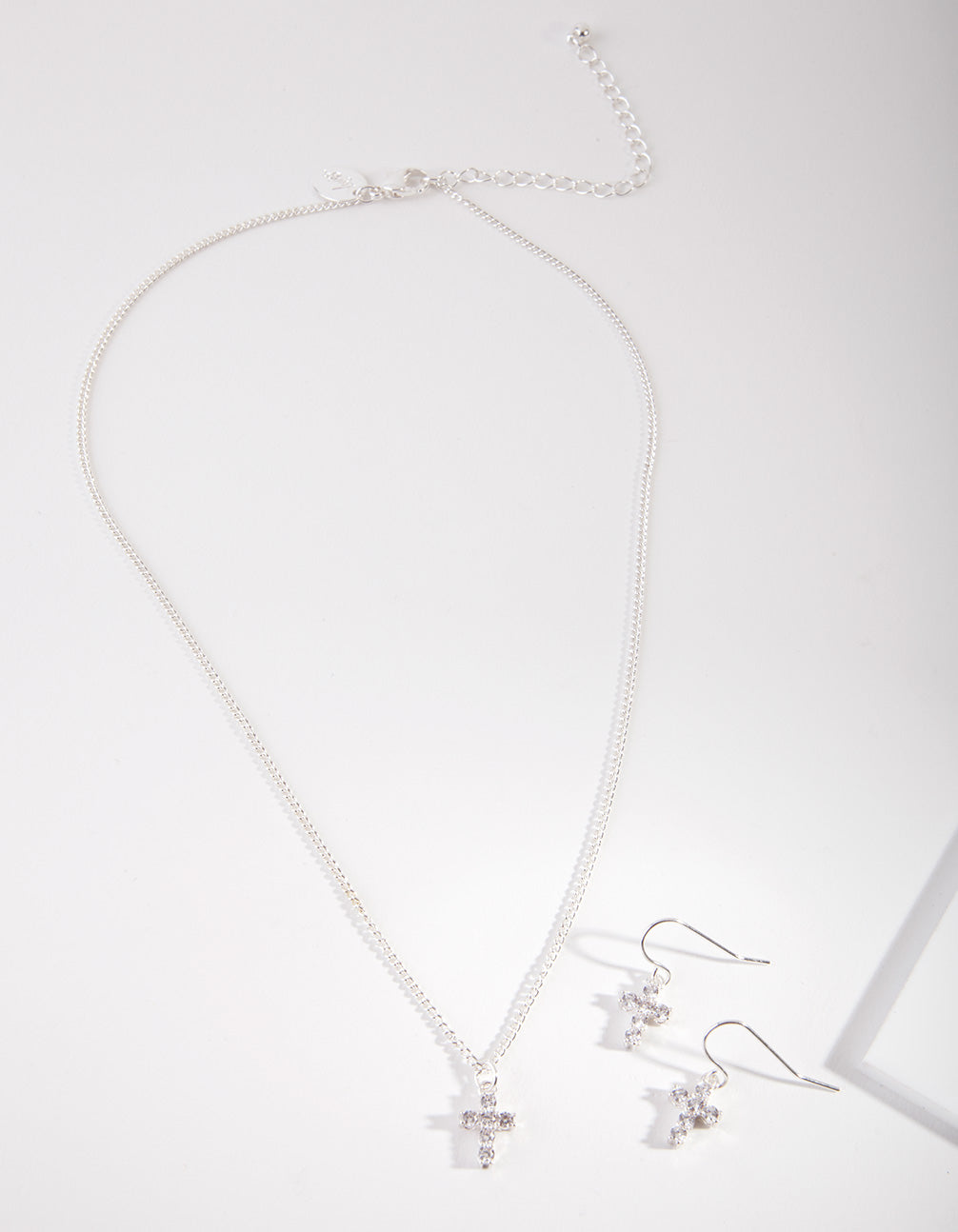 Silver Cubic Zirconia Cross Earring & Necklace Set