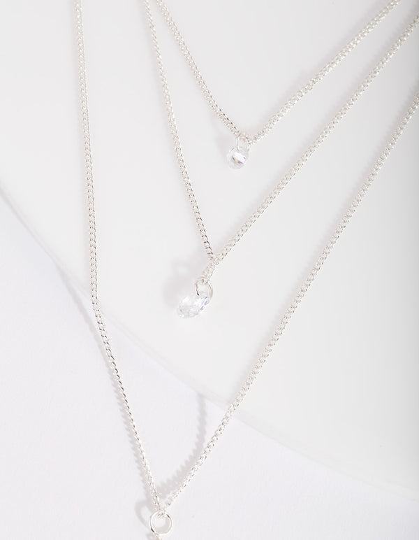 Silver Cubic Zirconia Multi Row Y Necklace