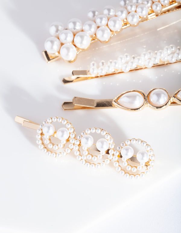 Gold Smile Pearl Hair Clip 4-Pack