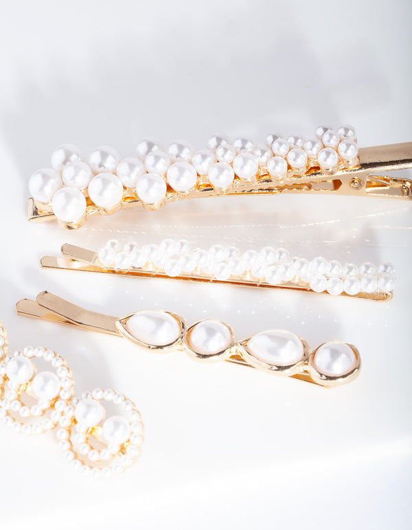 Gold Smile Pearl Hair Clip 4-Pack
