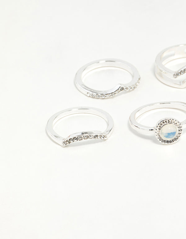 Silver Multi Shape Synthetic Opal Ring Pack