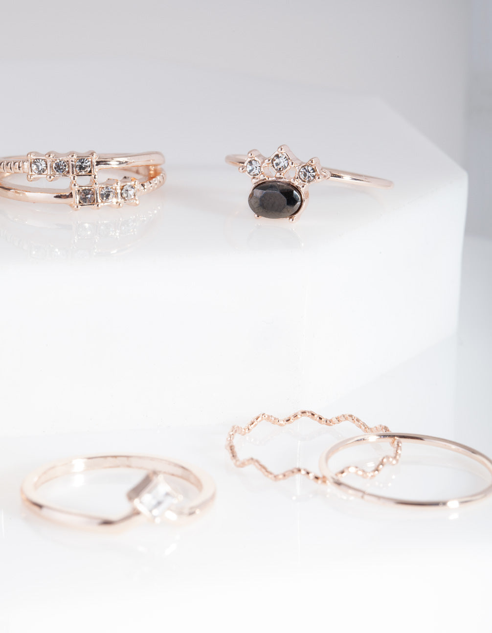 Rose Gold Gem Ring Stack Pack