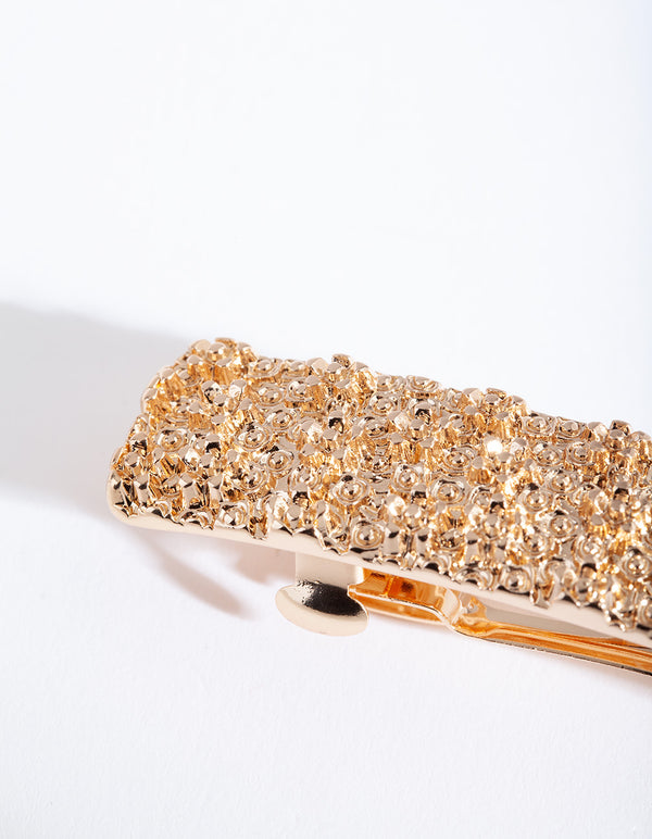 Gold Textured Long Barrette Hair Clip