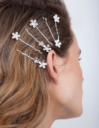 Silver Floral Stone Hair Clip Pack - link has visual effect only