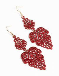 Red Filigree Leaf Earrings - link has visual effect only