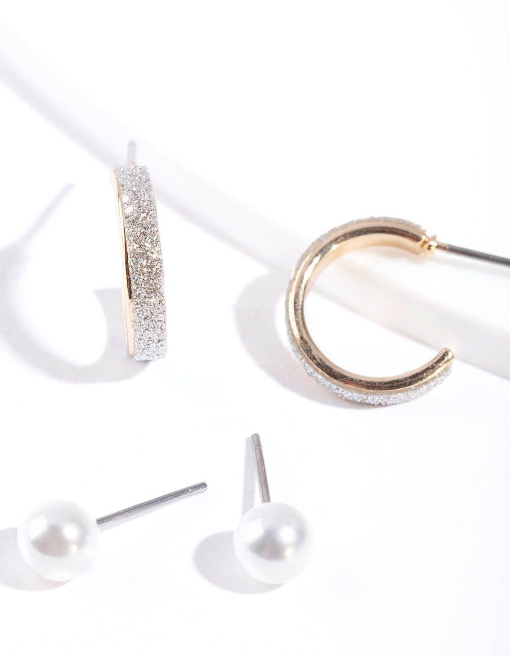 Gold Glitter Pearl Earring Pack