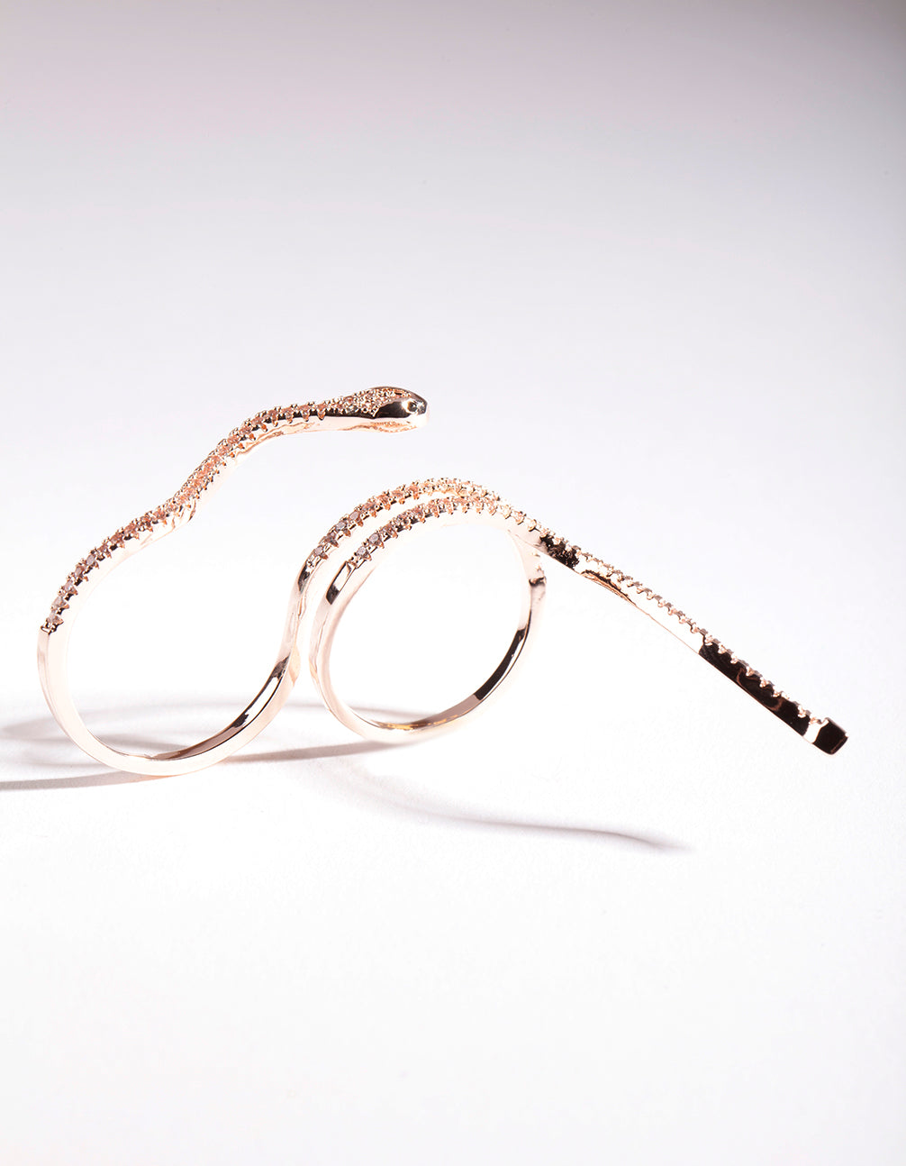 Rose Gold Cubic Zirconia Snake Multi Finger Ring