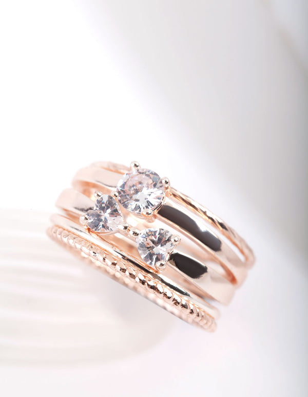 Rose Gold Cubic Zirconia 5 Band Ring Stack