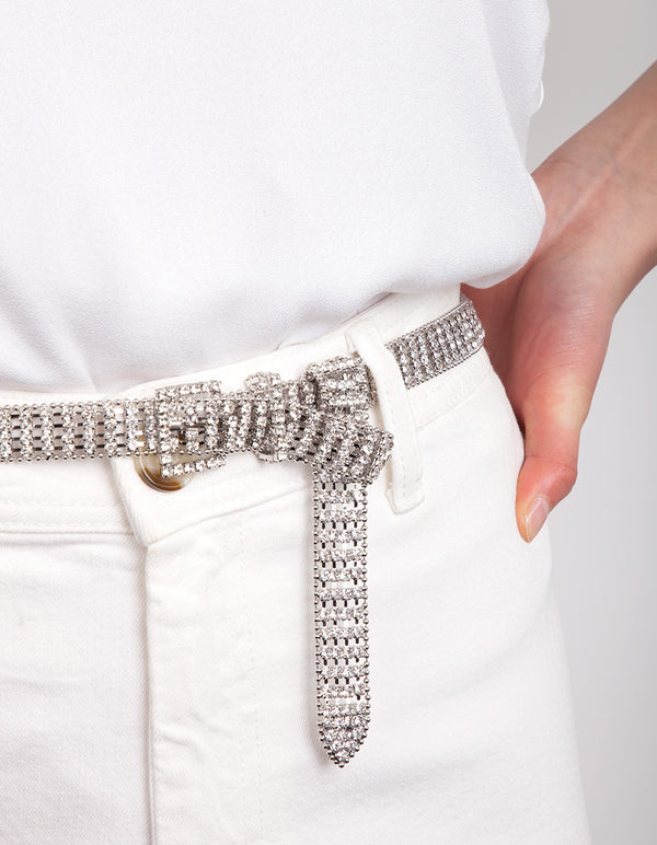 Silver Thin Diamante Belt