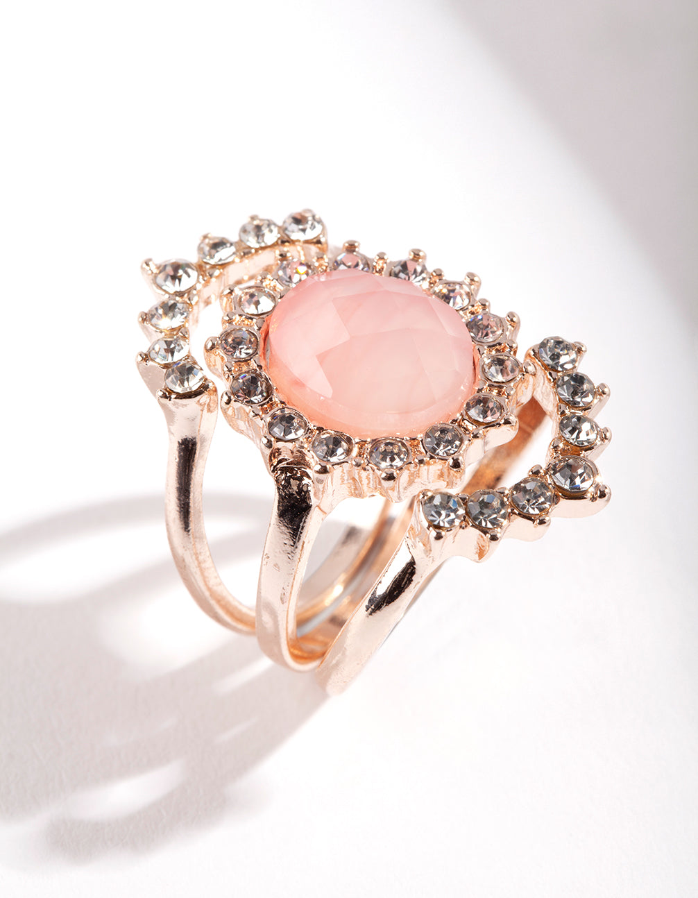 Rose Gold Stone Diamante Ring Pack
