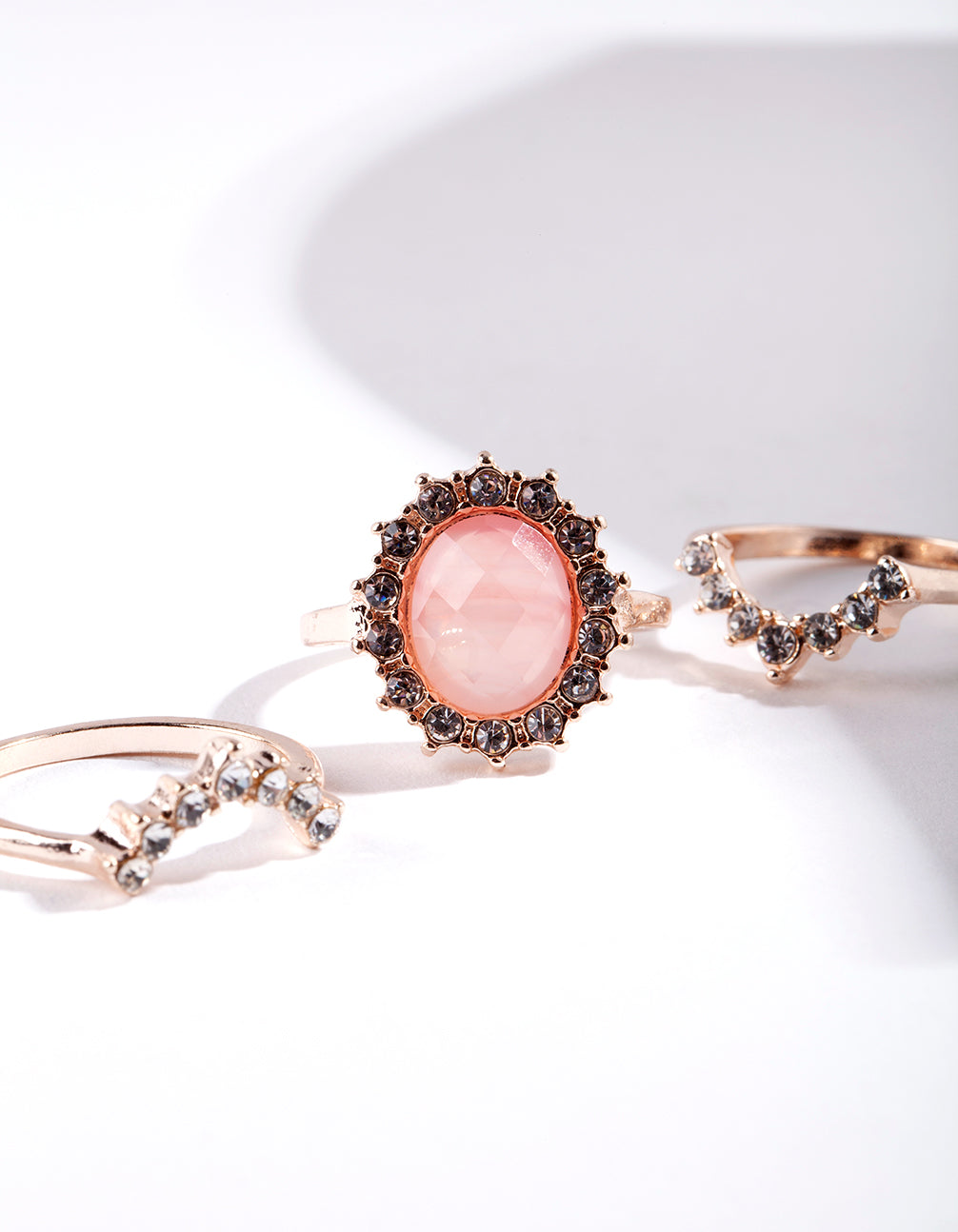Rose Gold Stone Diamante Ring Pack