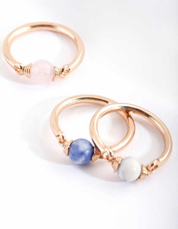 Gold Semi-Precious 3 Ring Stack Pack