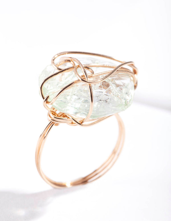 Gold Green Stone Wire Ring
