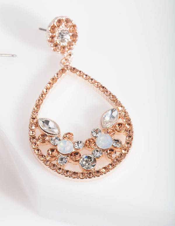 Rose Gold Diamante Flower Cluster Earrings