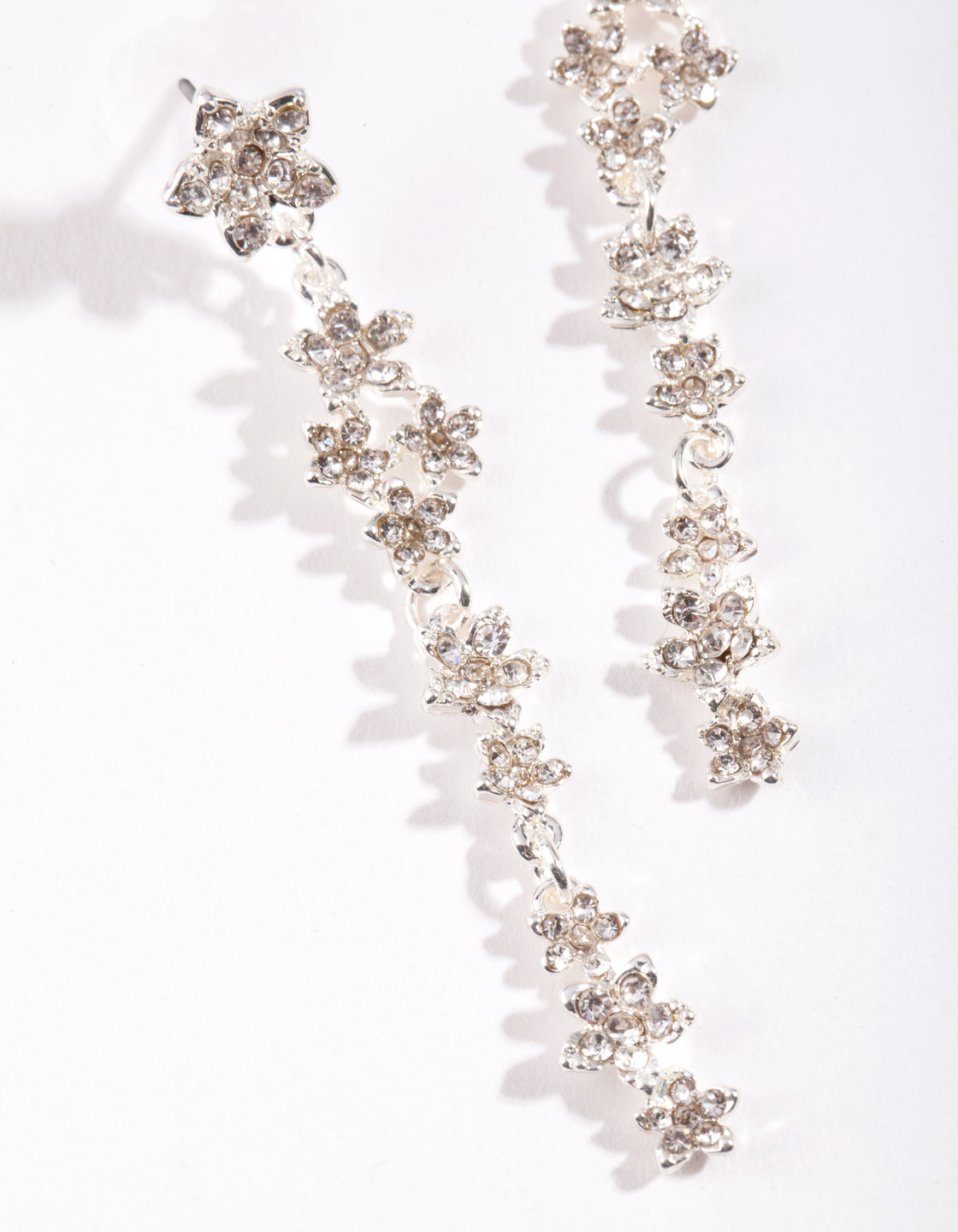 Silver Floral Diamante Drop Earrings