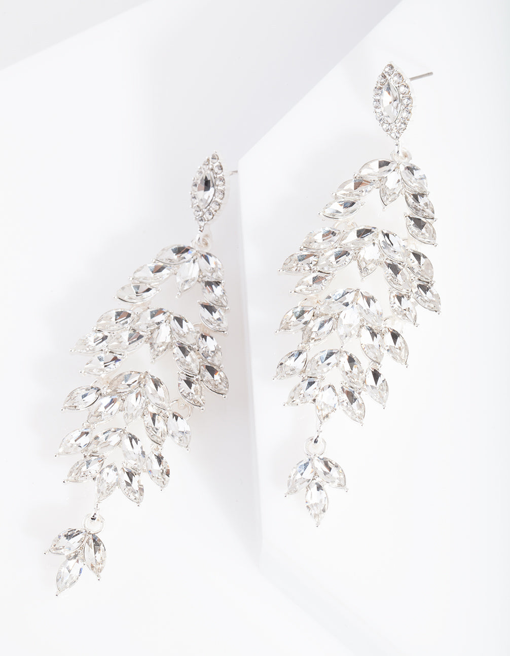 Silver Navette Stone Drop Earrings