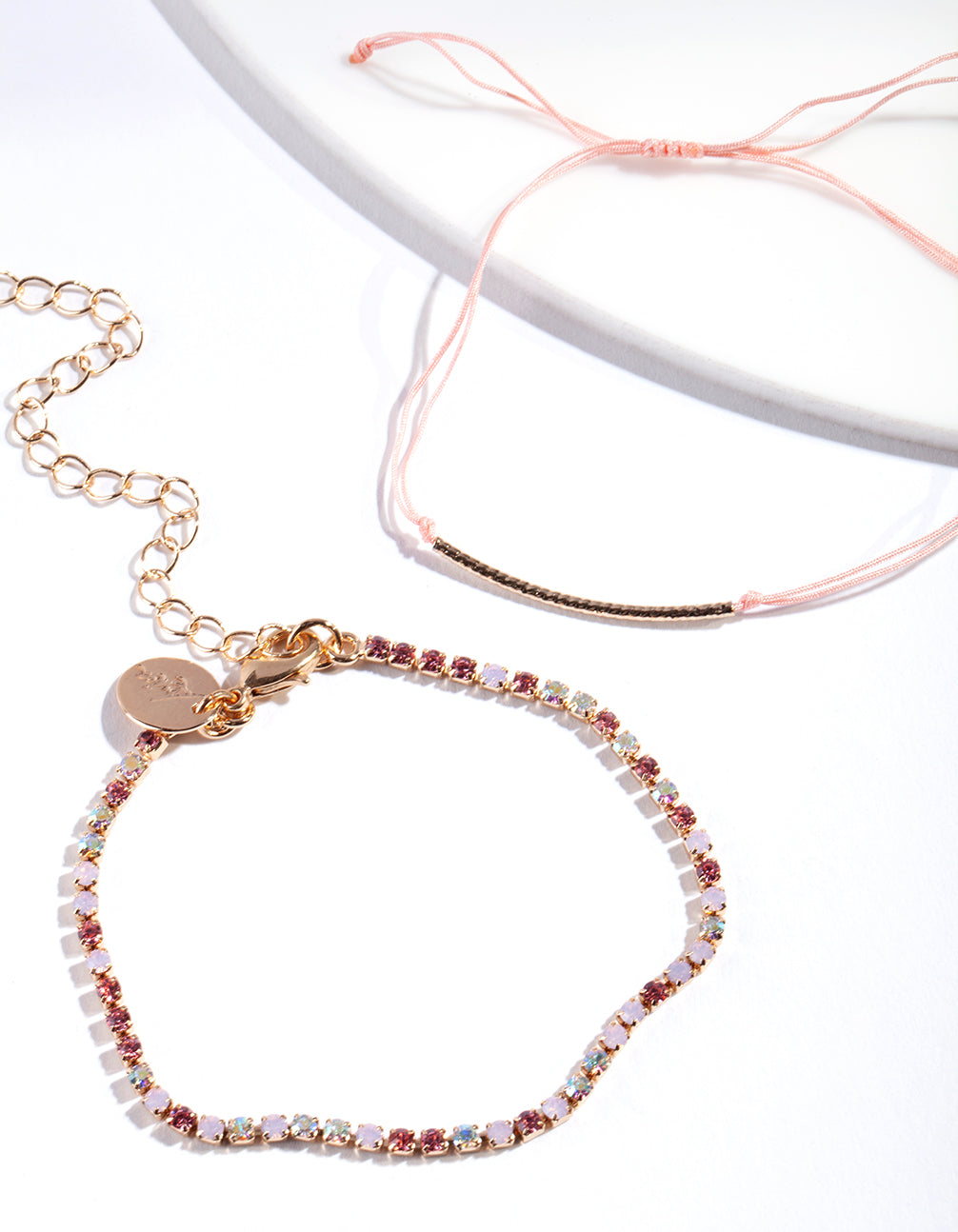 Gold Pink Multi Diamante Bracelet 2 Pack