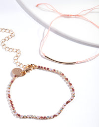 Gold Pink Multi Diamante Bracelet 2 Pack - link has visual effect only