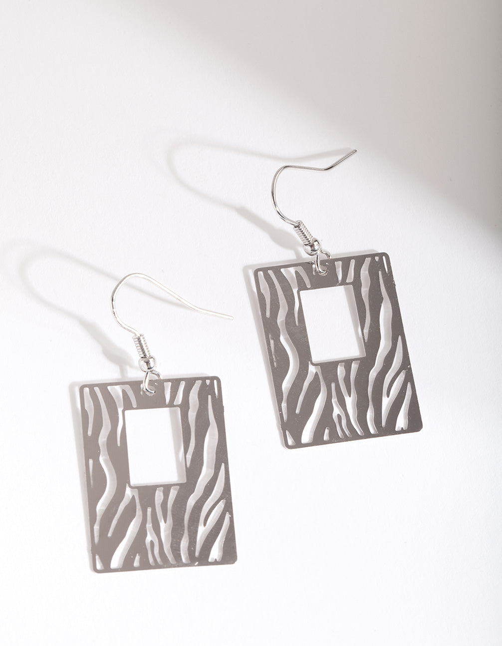 Silver Zebra Cut Drop Earrings