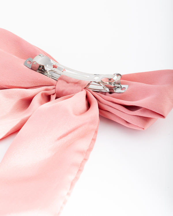 Pink Satin Bow Hair Clip