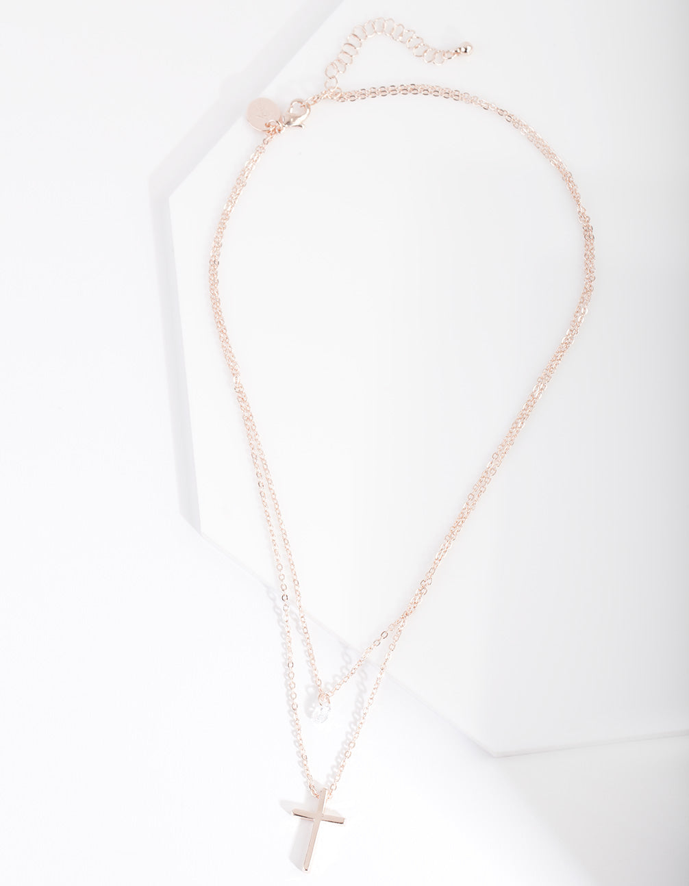 Rose Gold Cubic Zirconia Multirow Cross Necklace