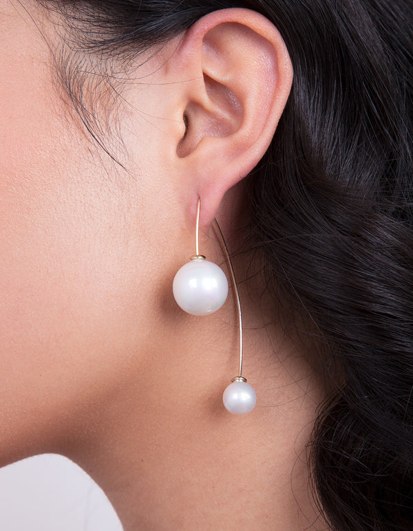 Gold Double Pearl Bead Earrings