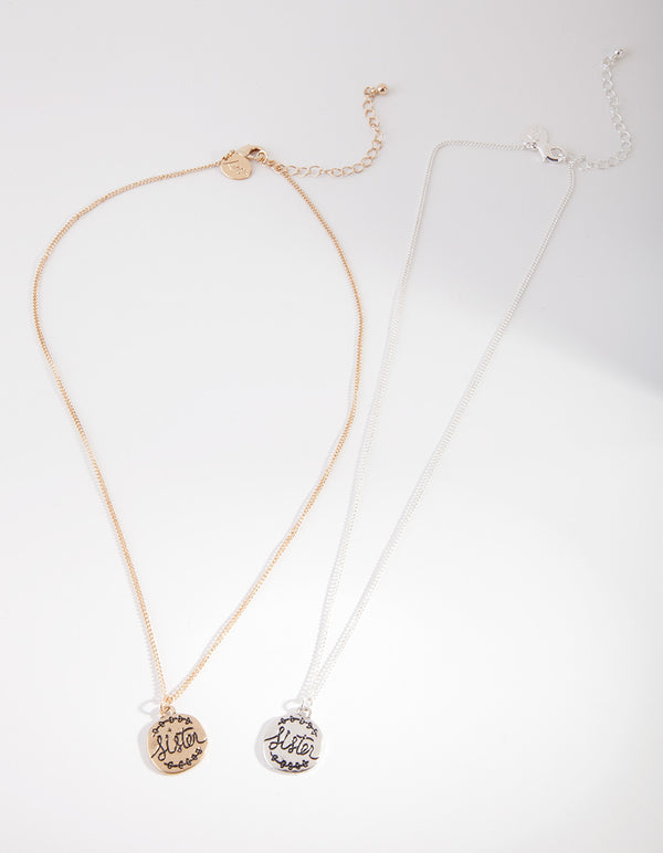 Mixed Metal Sister Pendant Necklace Pack