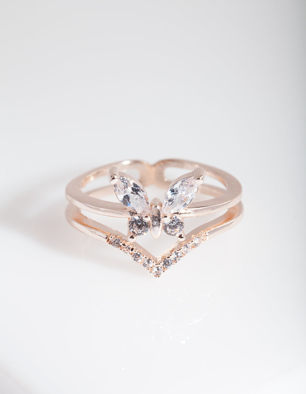 Rose Gold Cubic Zirconia Butterfly Ring