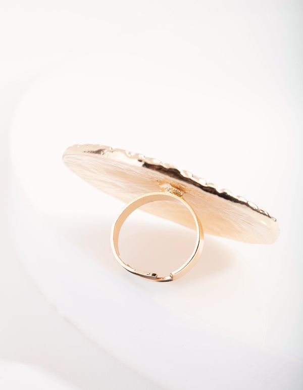 Gold Large Textured Disc Ring