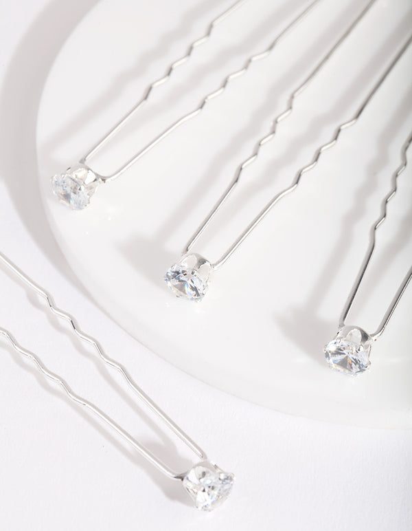 Silver Cubic Zirconia Crystal Hair Pins 4-Pack