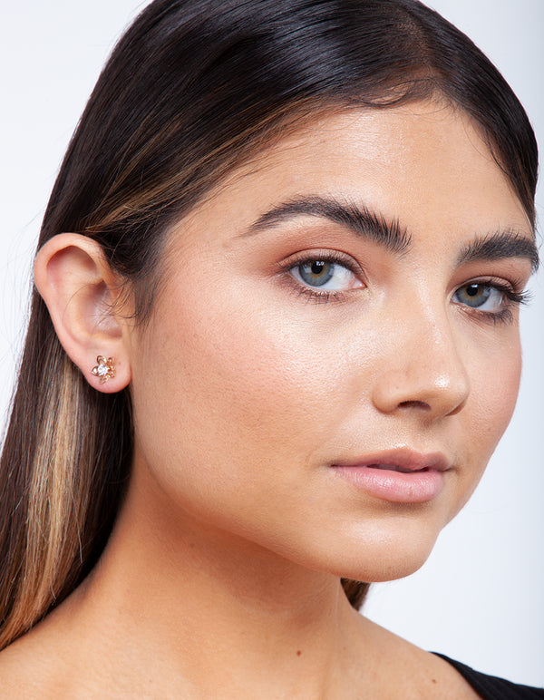 Gold Cubic Zirconia Flower Stud Earring Pack