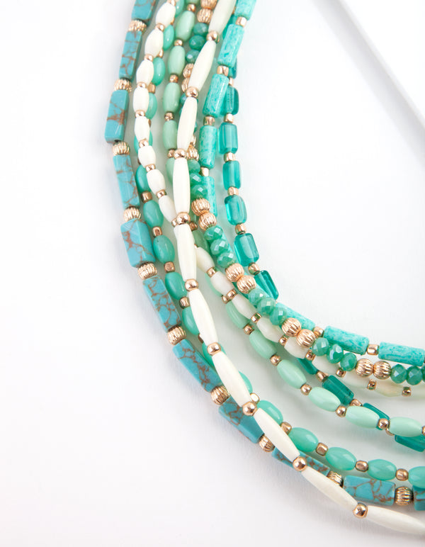 Gold Aqua Multi Bead Necklace